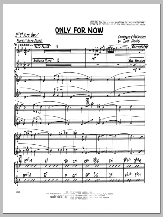 Download Thad Jones Only For Now - 1st Eb Alto Saxophone Sheet Music