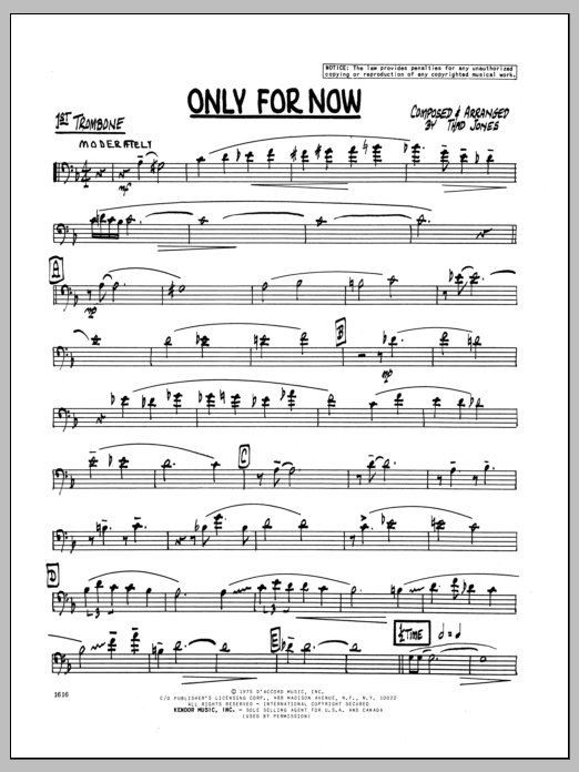 Download Thad Jones Only For Now - 1st Trombone Sheet Music