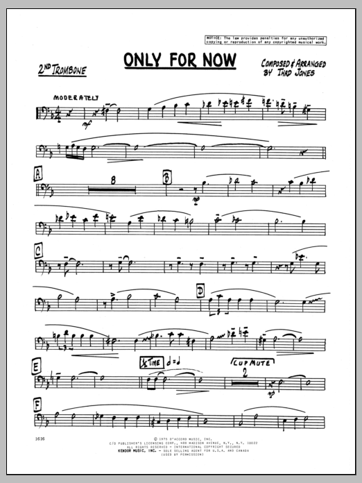 Download Thad Jones Only For Now - 2nd Trombone Sheet Music