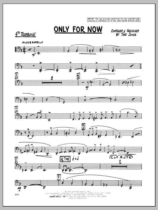 Download Thad Jones Only For Now - 4th Trombone Sheet Music