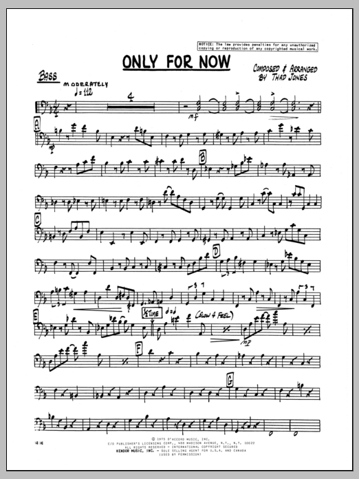 Download Thad Jones Only For Now - Bass Sheet Music