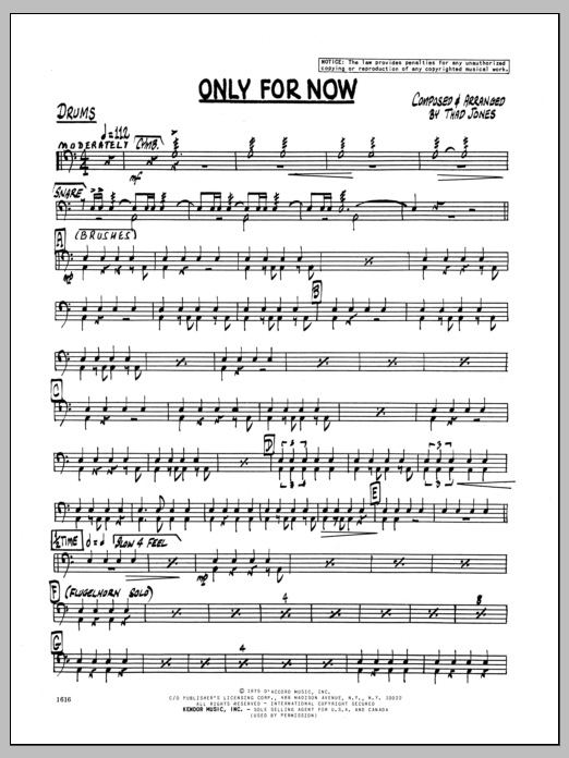 Download Thad Jones Only For Now - Drums Sheet Music