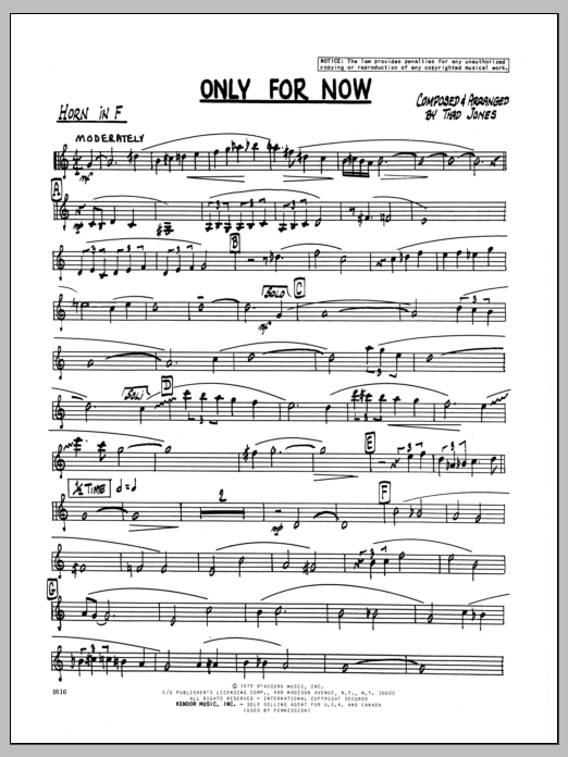 Download Thad Jones Only For Now - Horn in F Sheet Music