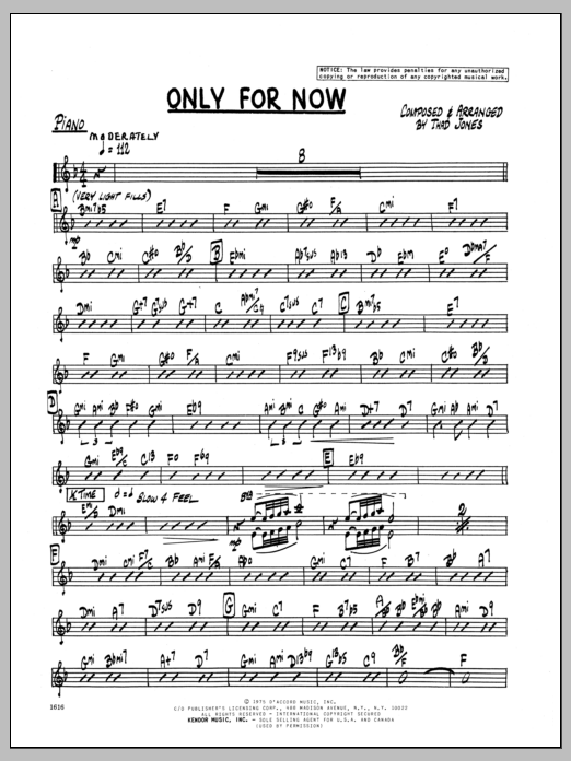Download Thad Jones Only For Now - Piano Sheet Music