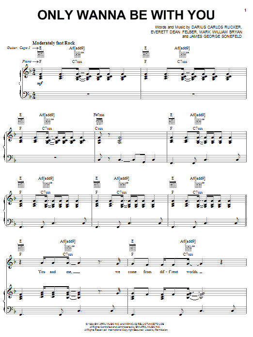 Hootie & The Blowfish Only Wanna Be With You sheet music notes printable PDF score