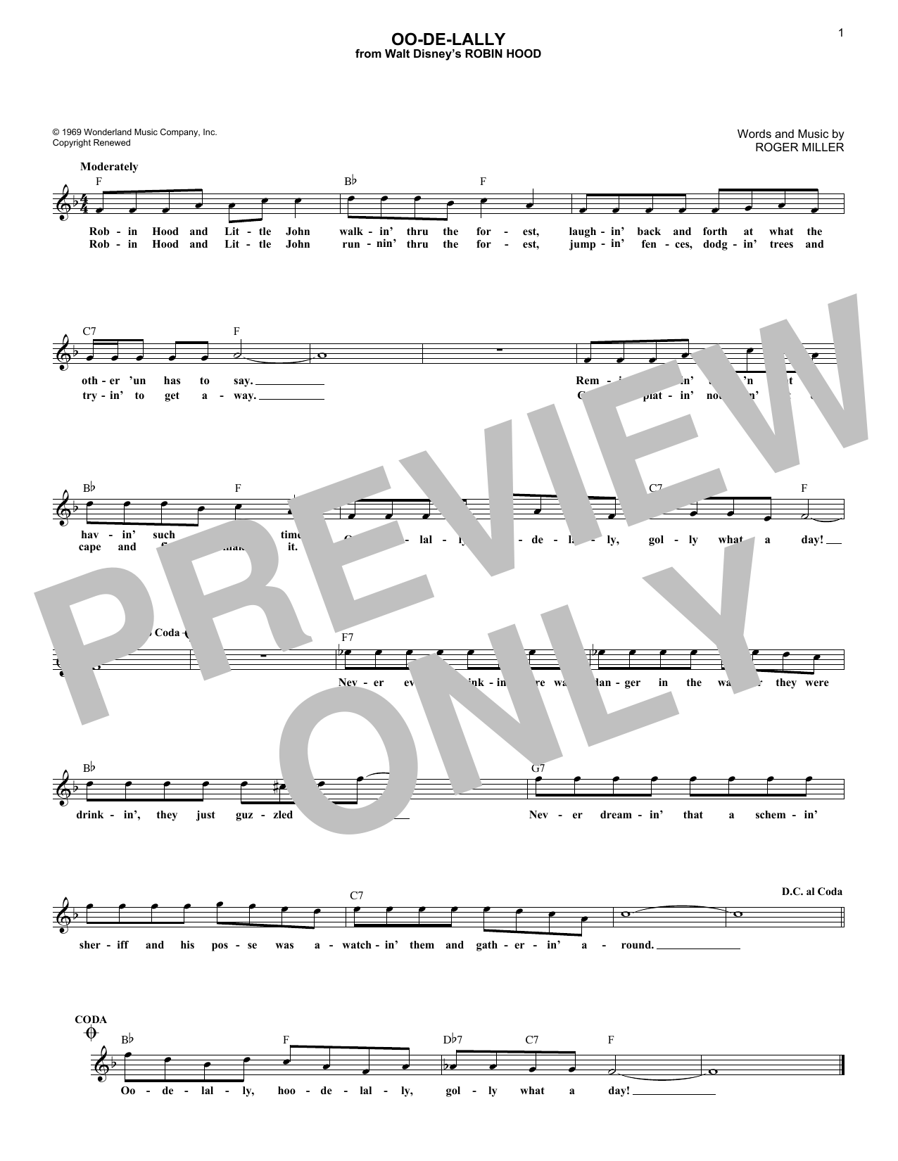 Download Roger Miller Oo-De-Lally Sheet Music