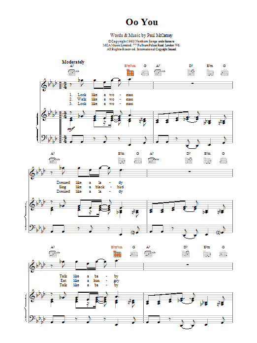 Paul McCartney Oo You sheet music notes printable PDF score