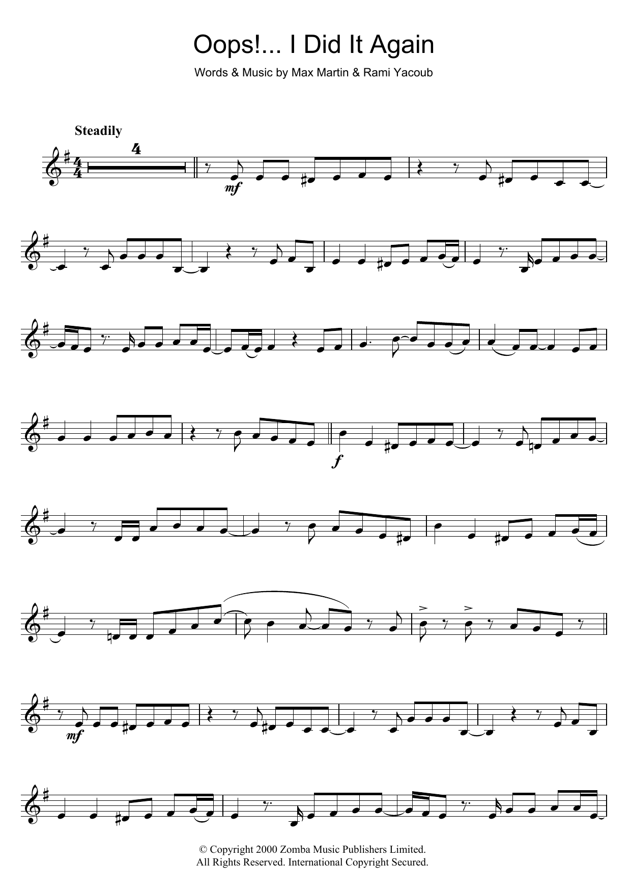 Download Britney Spears Oops! I Did It Again Sheet Music