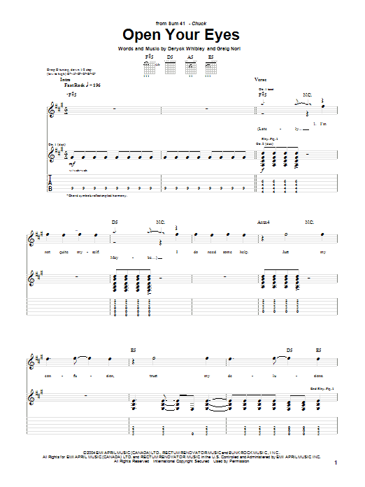 Download Sum 41 Open Your Eyes Sheet Music