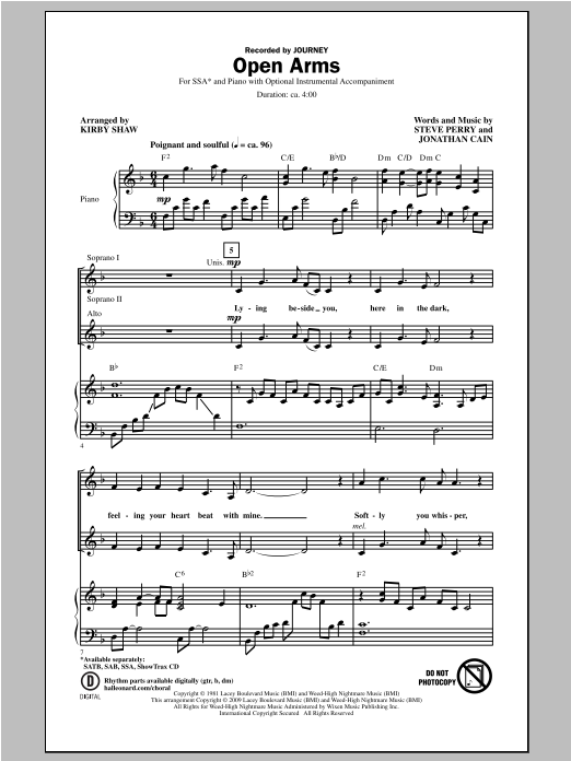 Download Journey Open Arms (arr. Kirby Shaw) Sheet Music