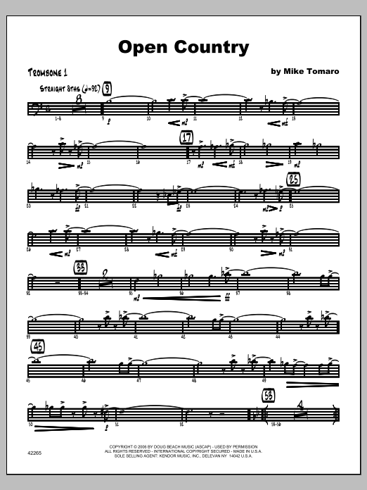 Download Tomaro Open Country - Trombone 1 Sheet Music