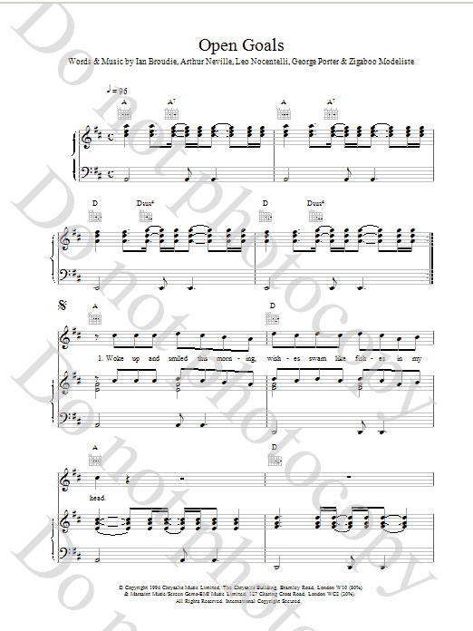 The Lightning Seeds Open Goals sheet music notes printable PDF score