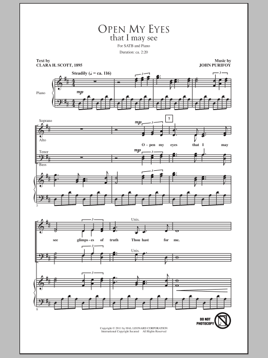 Download John Purifoy Open My Eyes, That I May See Sheet Music