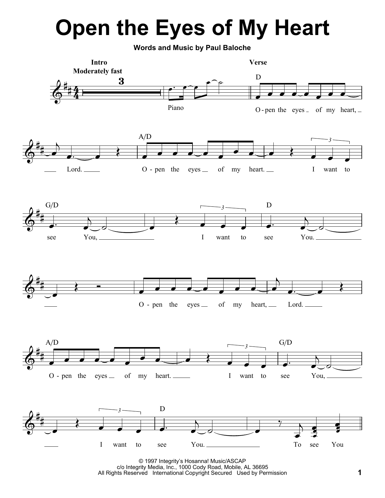 Download Praise Band Open The Eyes Of My Heart Sheet Music