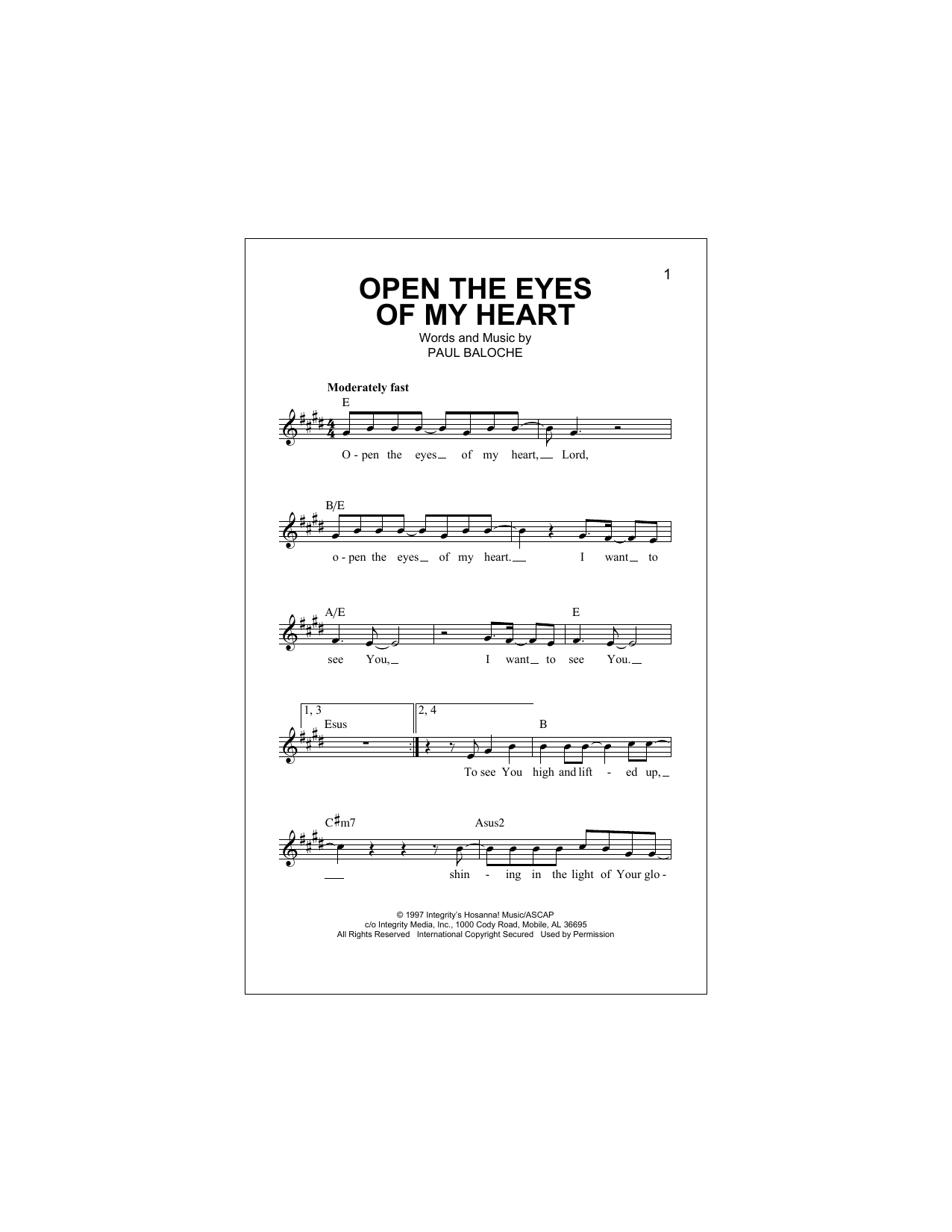 Download Sonicflood Open The Eyes Of My Heart Sheet Music