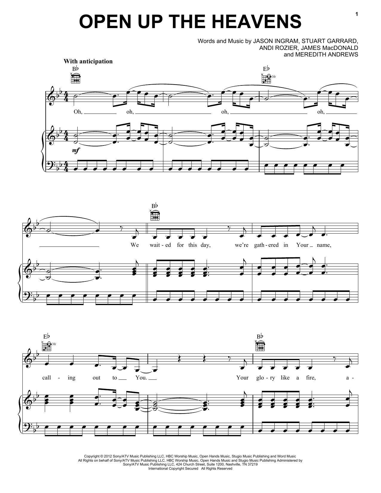 Meredith Andrews Open Up The Heavens sheet music notes printable PDF score