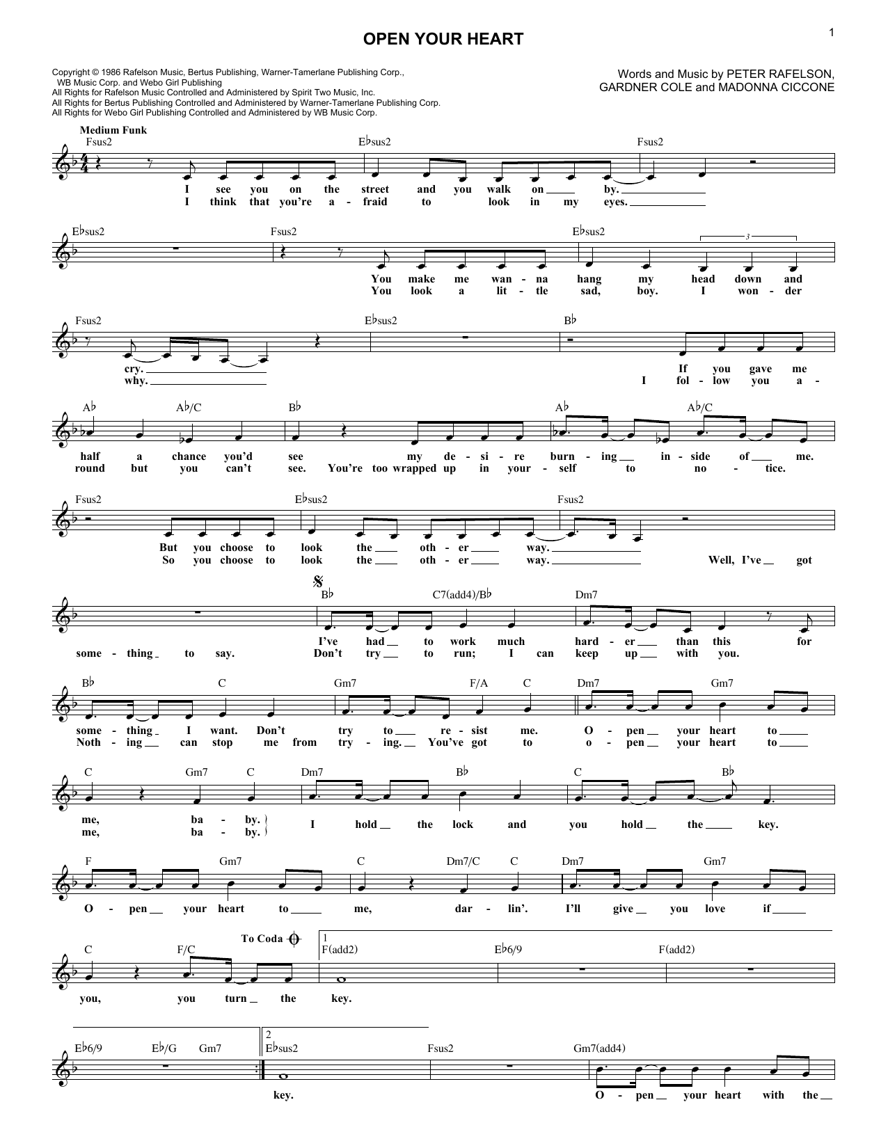 Download Madonna Open Your Heart Sheet Music