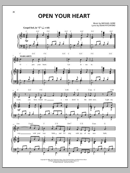 Download Michael Gore Open Your Heart (from Carrie The Musica Sheet Music