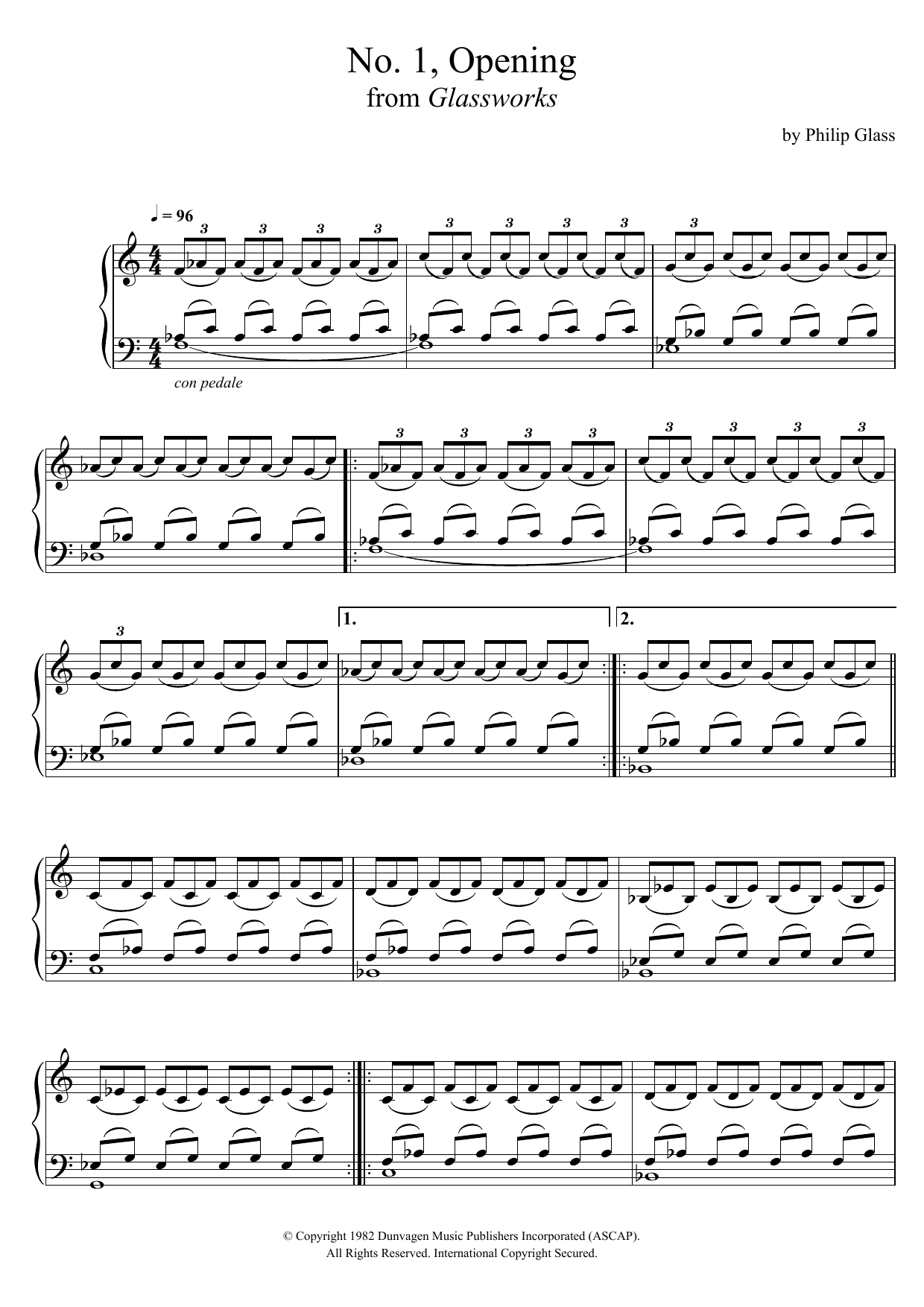 Download Philip Glass Opening (from Glassworks) Sheet Music