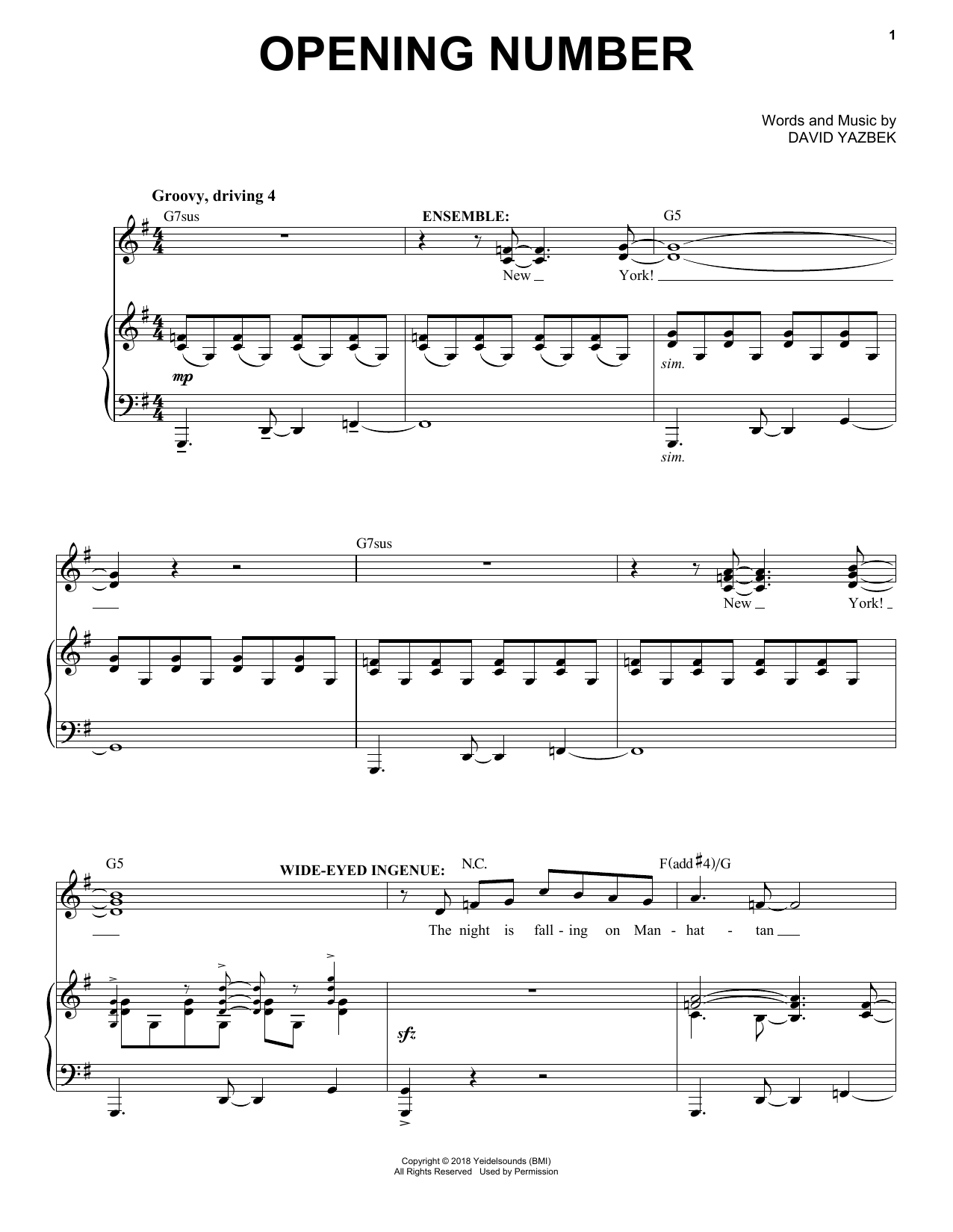 Download David Yazbek Opening Number (from the musical Tootsi Sheet Music