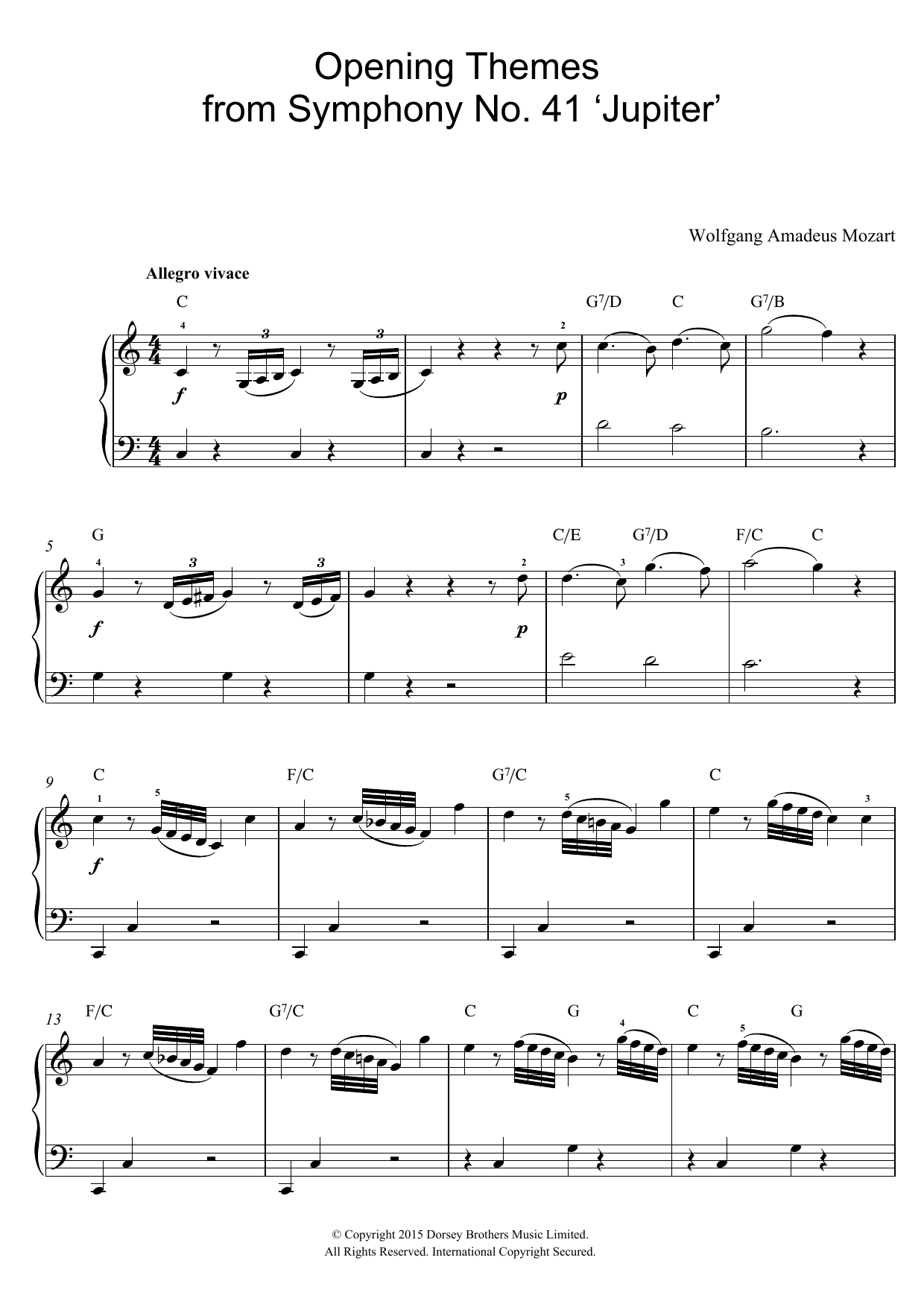 Download Wolfgang Amadeus Mozart Opening Themes from Symphony No. 41 'Ju Sheet Music