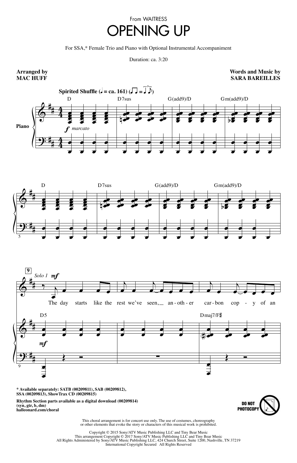 Download Sara Bareilles Opening Up (from Waitress The Musical) Sheet Music