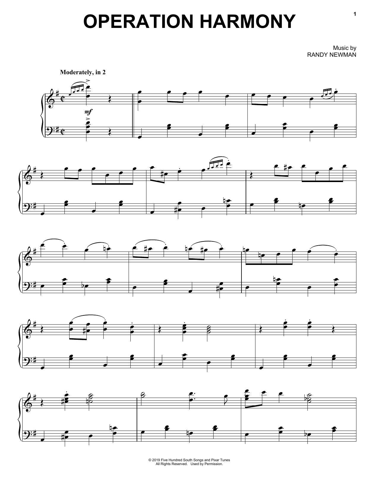 Download Randy Newman Operation Harmony (from Toy Story 4) Sheet Music