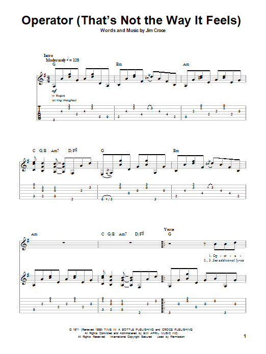 Download Jim Croce Operator (That's Not The Way It Feels) Sheet Music