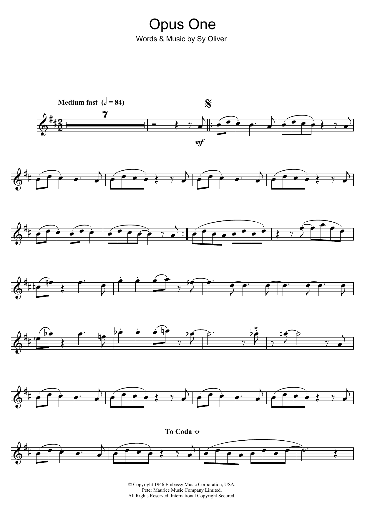 Download Tommy Dorsey Opus One Sheet Music