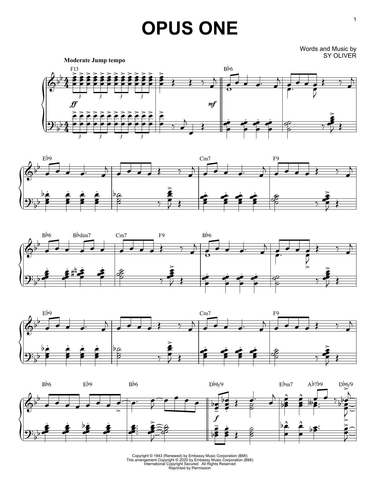 Download Sy Oliver Opus One [Jazz version] (arr. Brent Eds Sheet Music