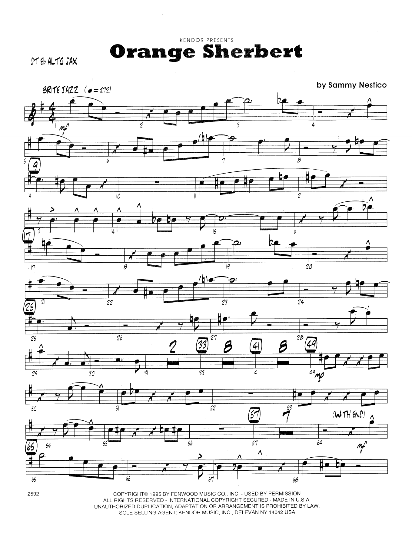 Download Sammy Nestico Orange Sherbert - 1st Eb Alto Saxophone Sheet Music
