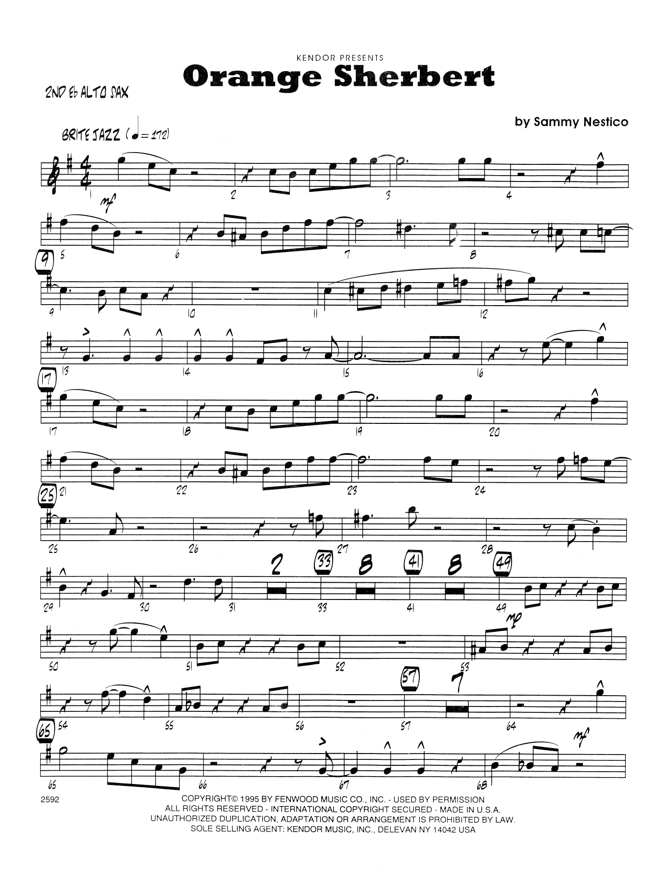 Download Sammy Nestico Orange Sherbert - 2nd Eb Alto Saxophone Sheet Music