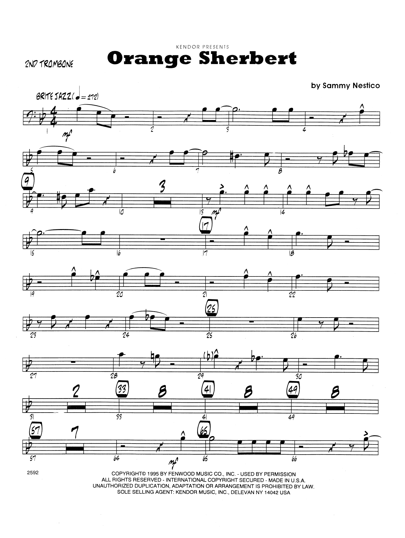 Download Sammy Nestico Orange Sherbert - 2nd Trombone Sheet Music
