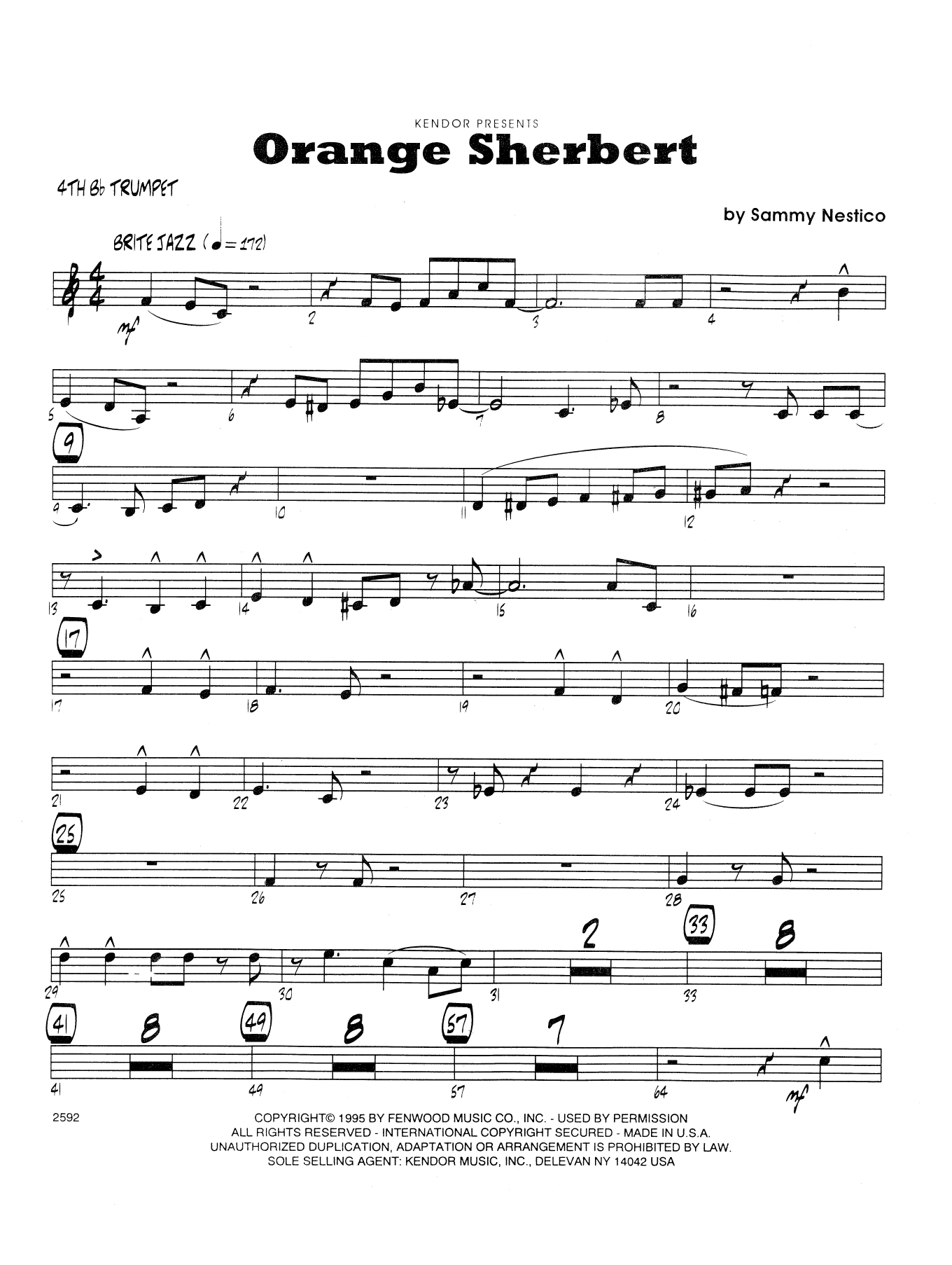 Download Sammy Nestico Orange Sherbert - 4th Bb Trumpet Sheet Music