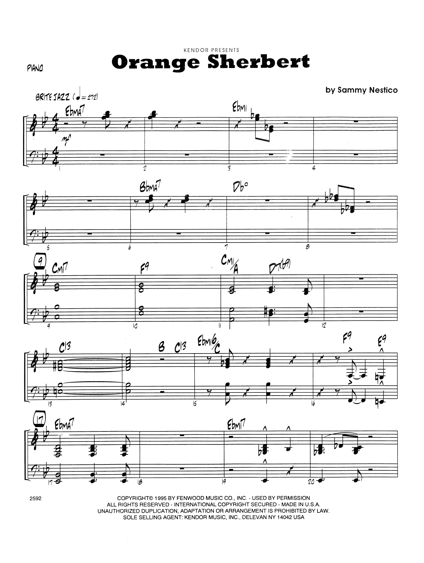Download Sammy Nestico Orange Sherbert - Piano Sheet Music