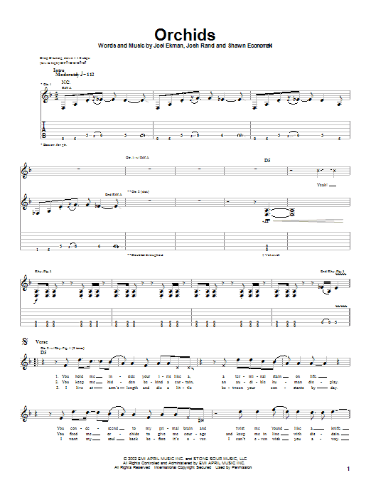 Download Stone Sour Orchids Sheet Music