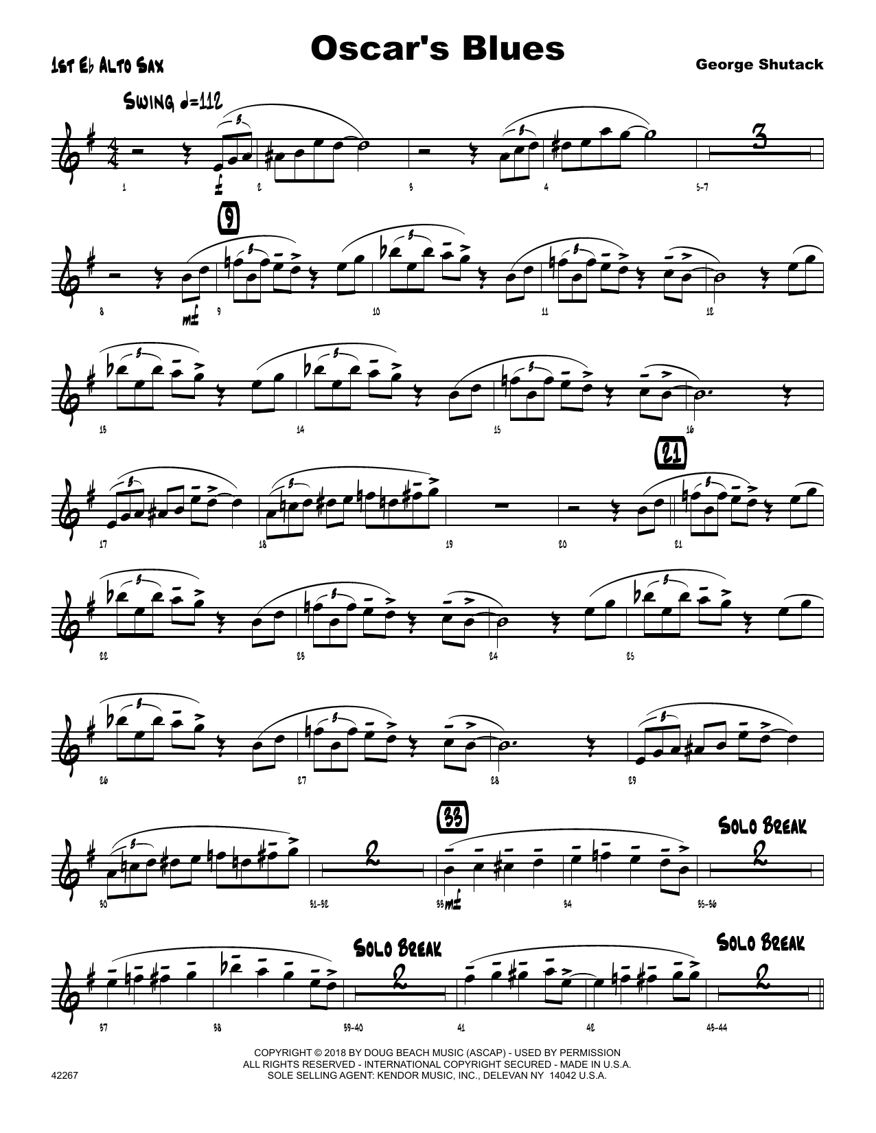 Download George Shutack Oscar's Blues - 1st Eb Alto Saxophone Sheet Music