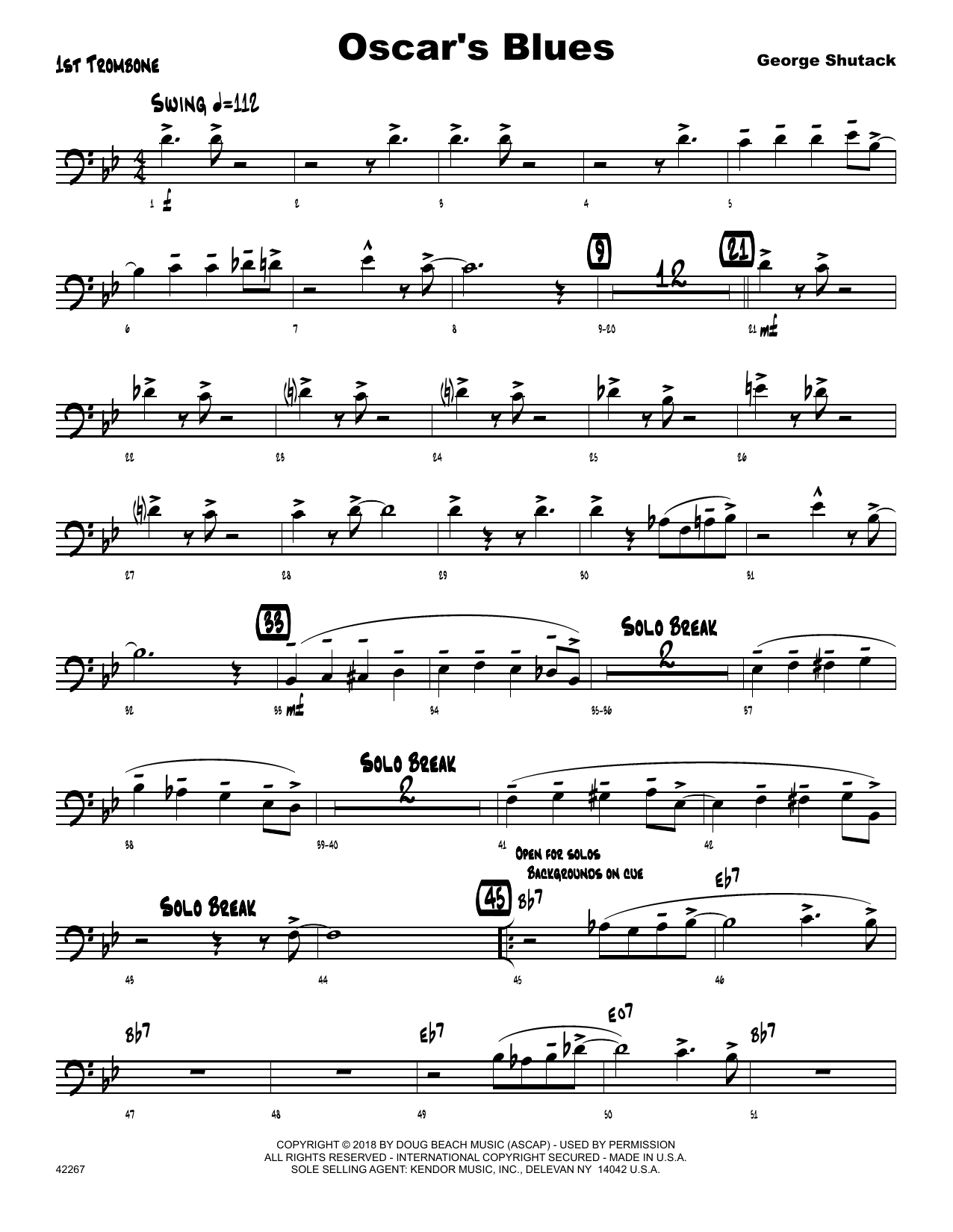 Download George Shutack Oscar's Blues - 1st Trombone Sheet Music