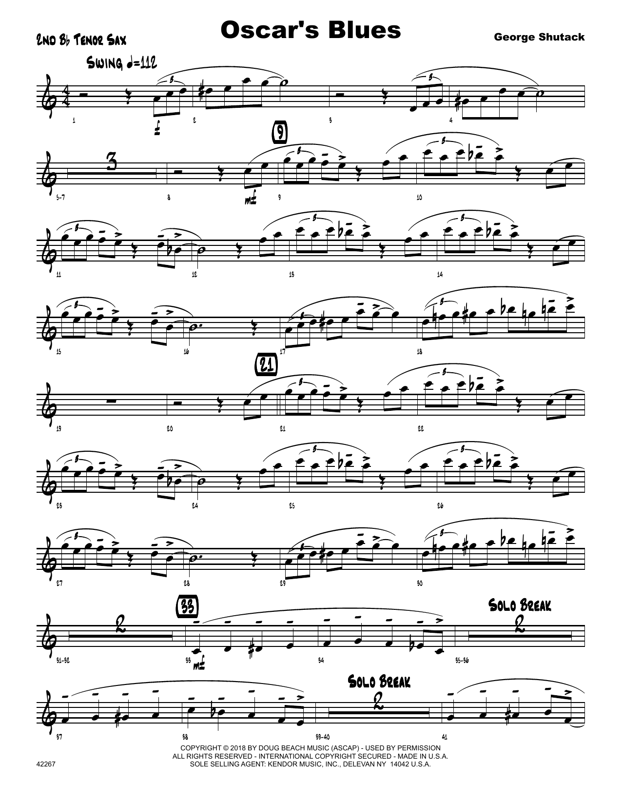 Download George Shutack Oscar's Blues - 2nd Bb Tenor Saxophone Sheet Music