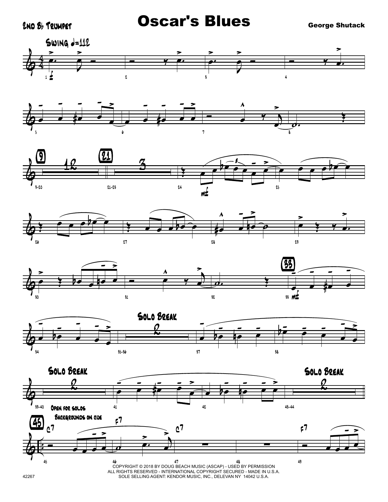Download George Shutack Oscar's Blues - 2nd Bb Trumpet Sheet Music