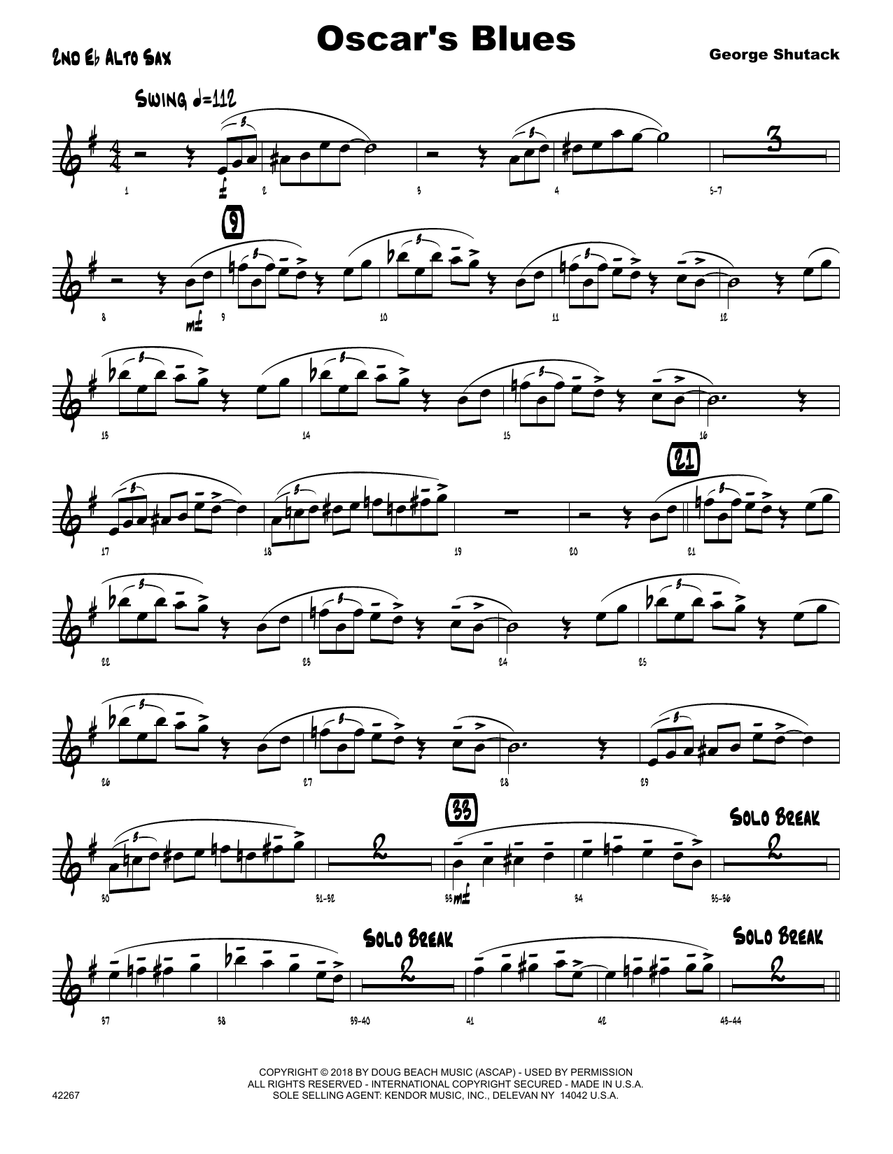 Download George Shutack Oscar's Blues - 2nd Eb Alto Saxophone Sheet Music