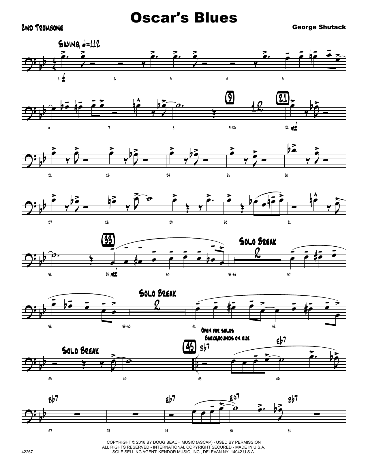 Download George Shutack Oscar's Blues - 2nd Trombone Sheet Music