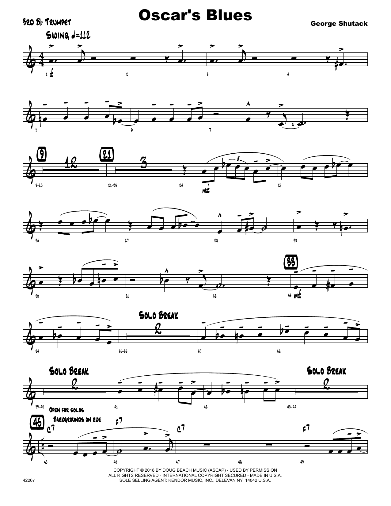 Download George Shutack Oscar's Blues - 3rd Bb Trumpet Sheet Music