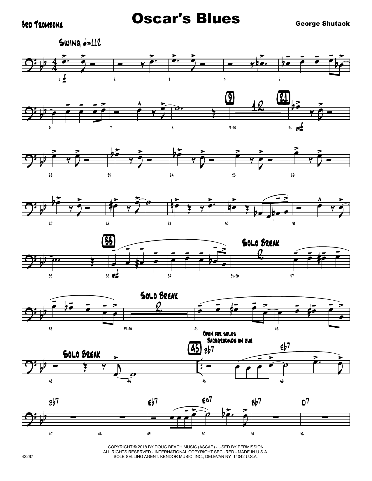 Download George Shutack Oscar's Blues - 3rd Trombone Sheet Music
