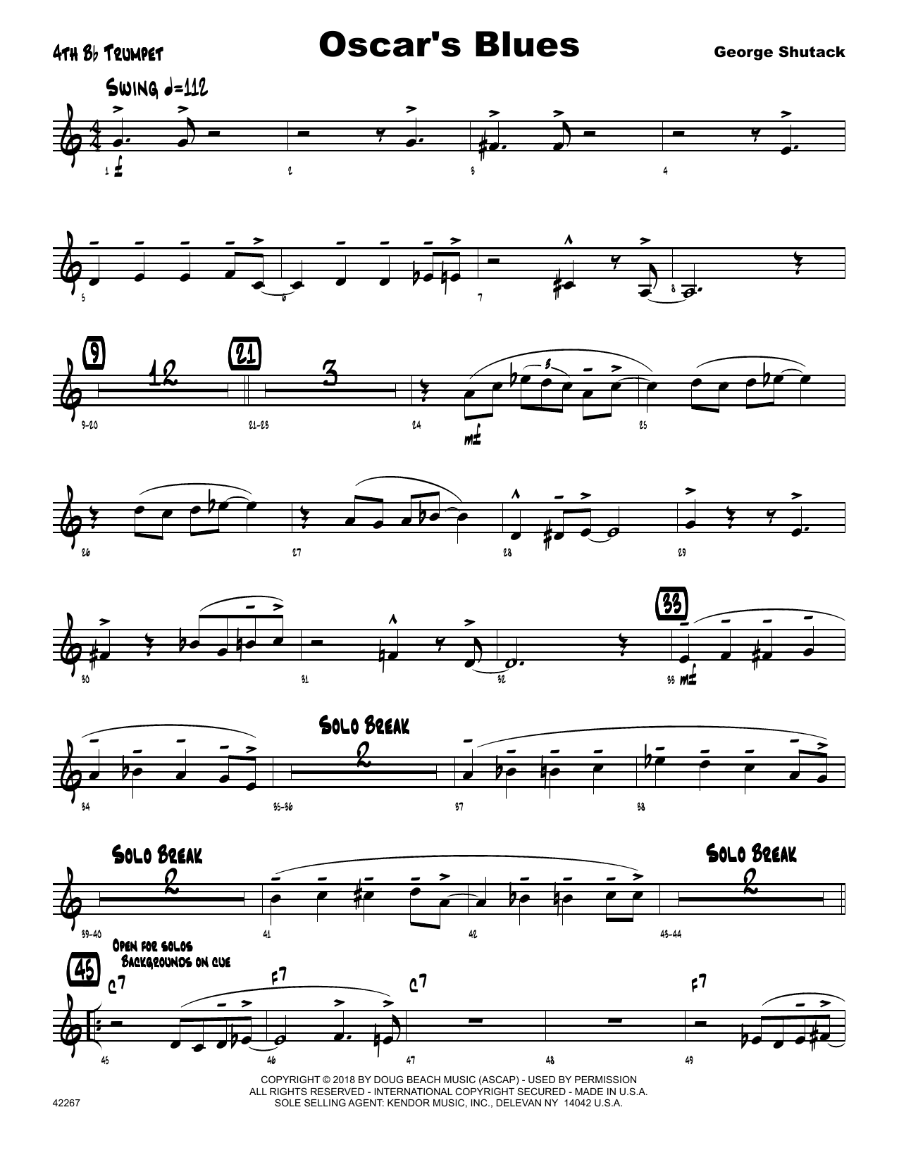 Download George Shutack Oscar's Blues - 4th Bb Trumpet Sheet Music