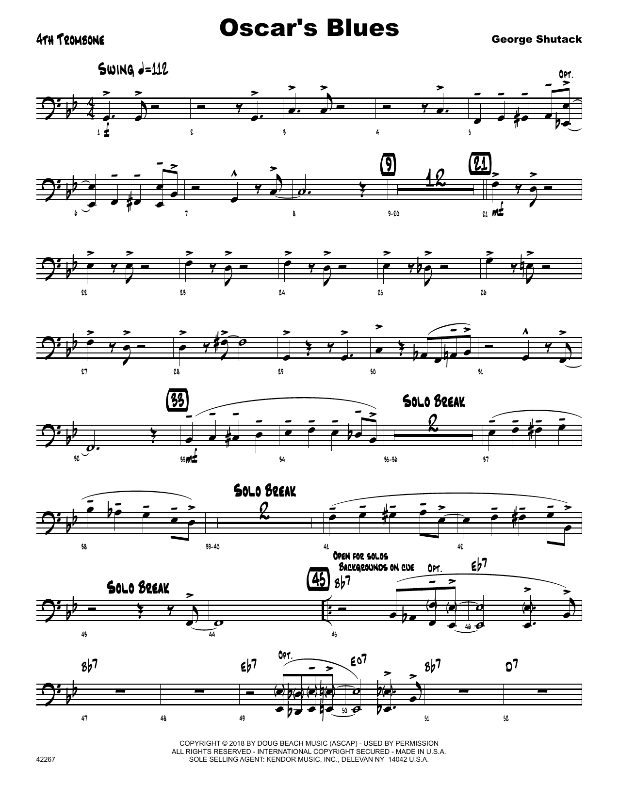 Download George Shutack Oscar's Blues - 4th Trombone Sheet Music
