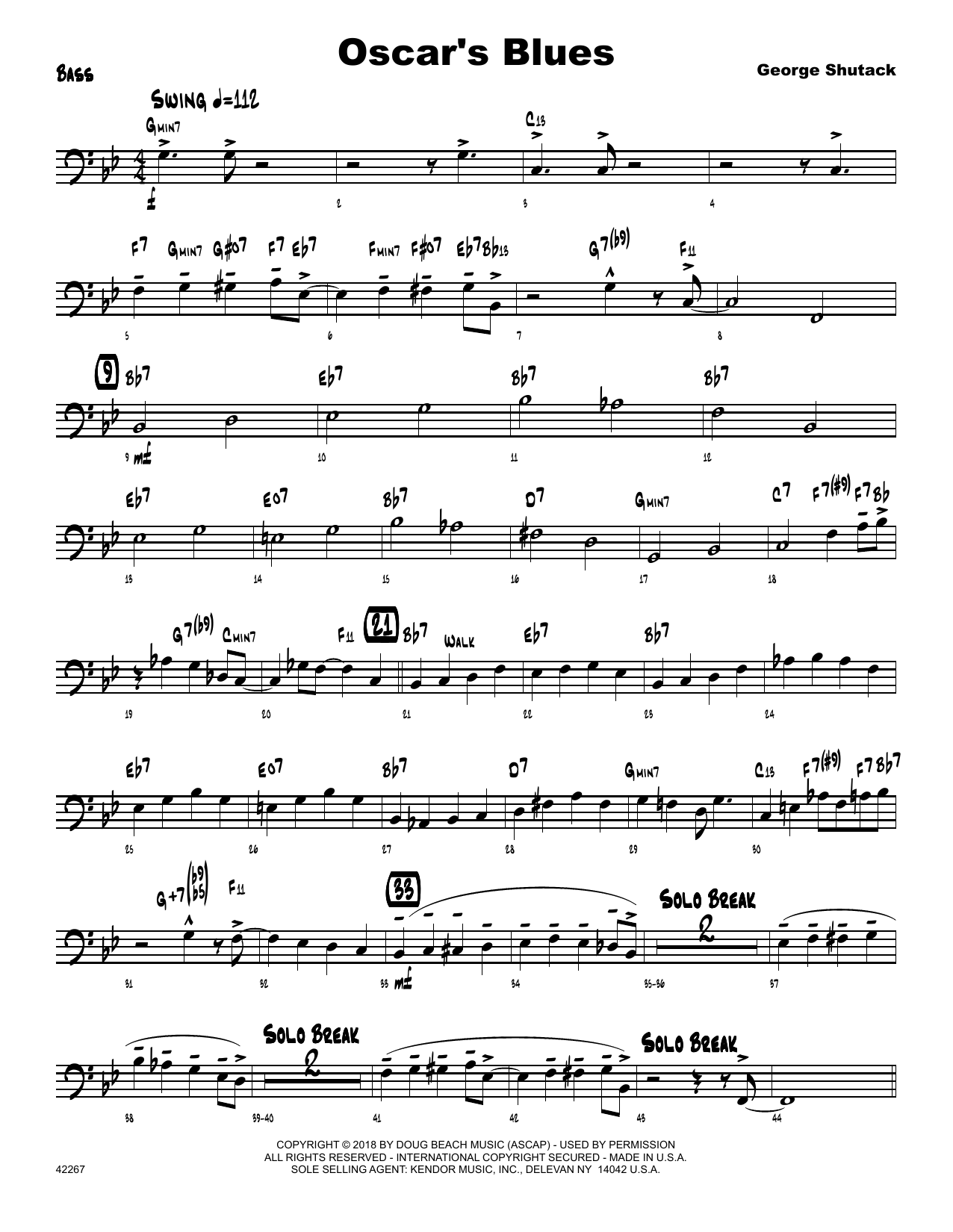 Download George Shutack Oscar's Blues - Bass Sheet Music