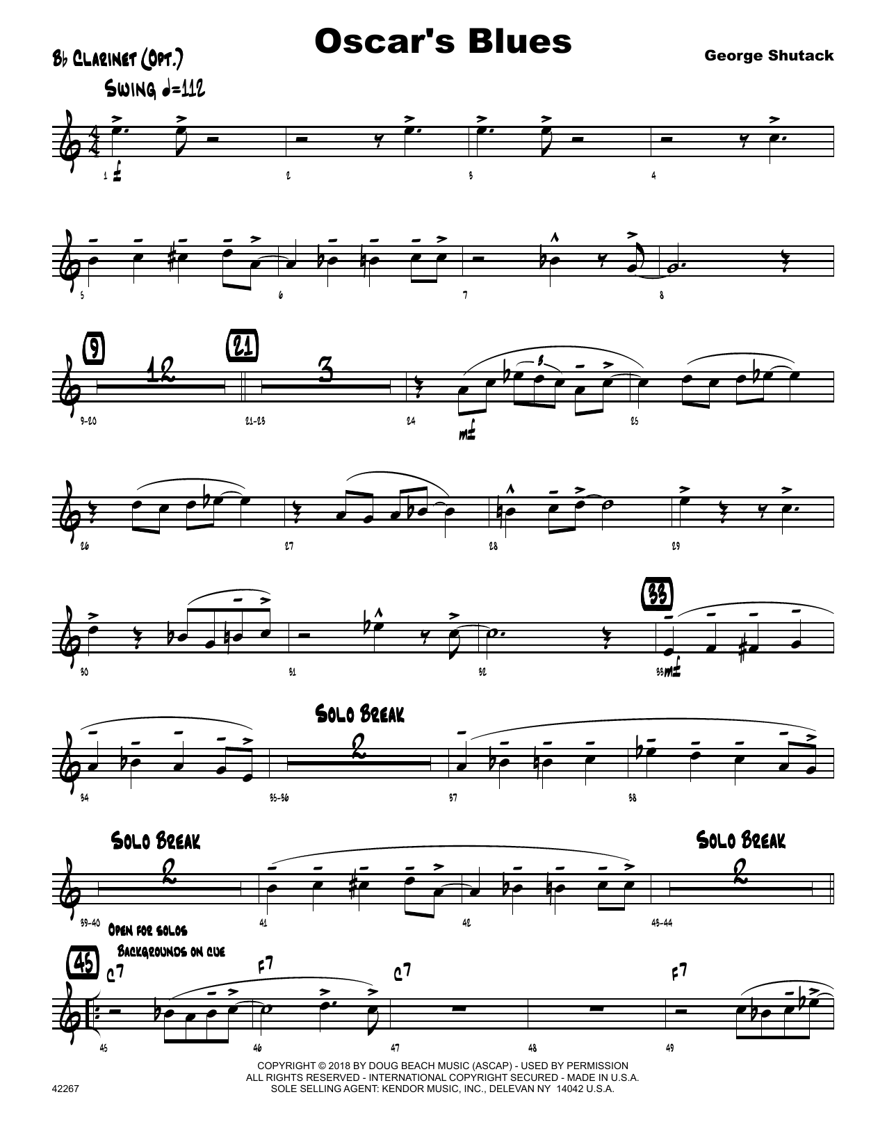 Download George Shutack Oscar's Blues - Bb Clarinet Sheet Music
