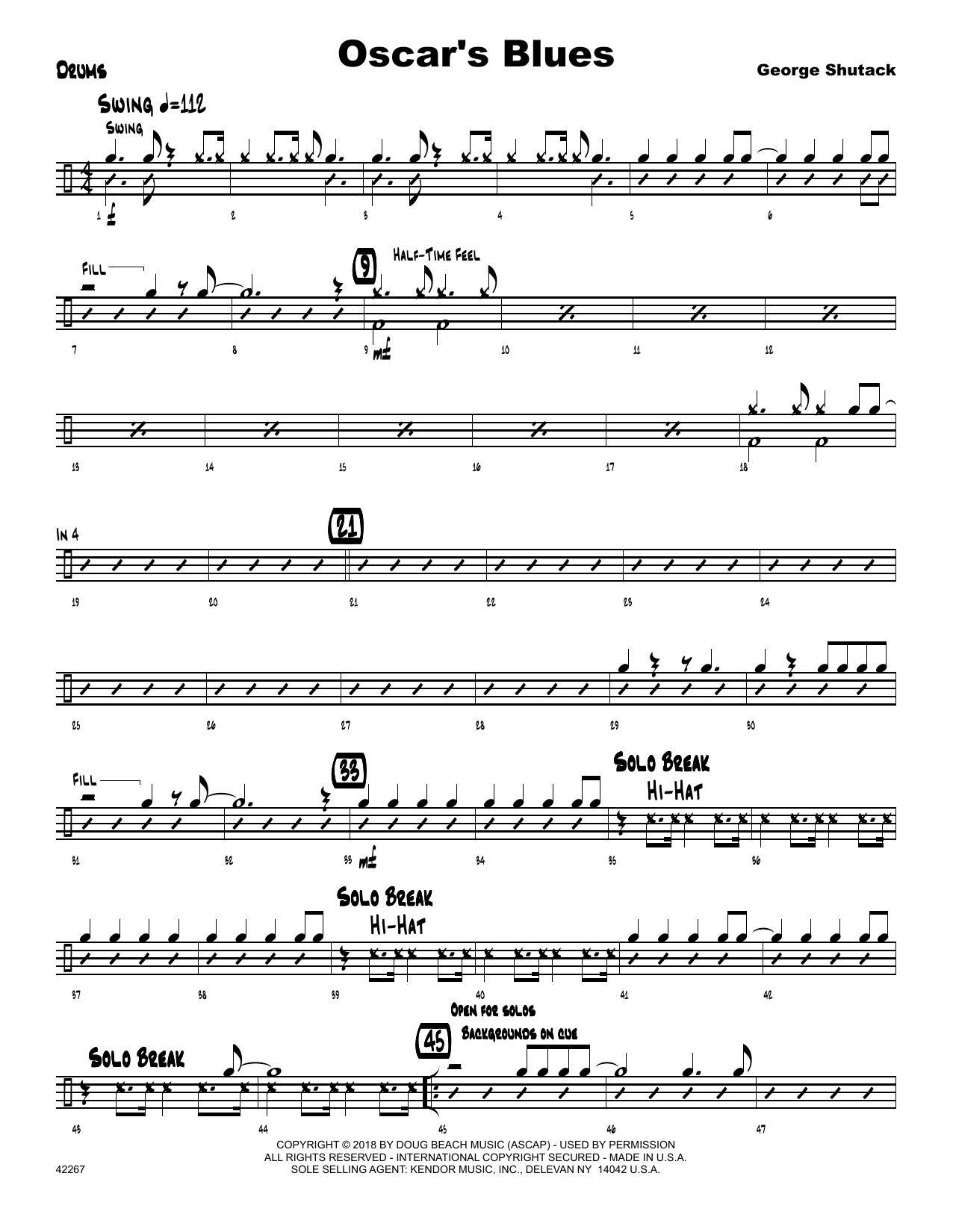 Download George Shutack Oscar's Blues - Drum Set Sheet Music