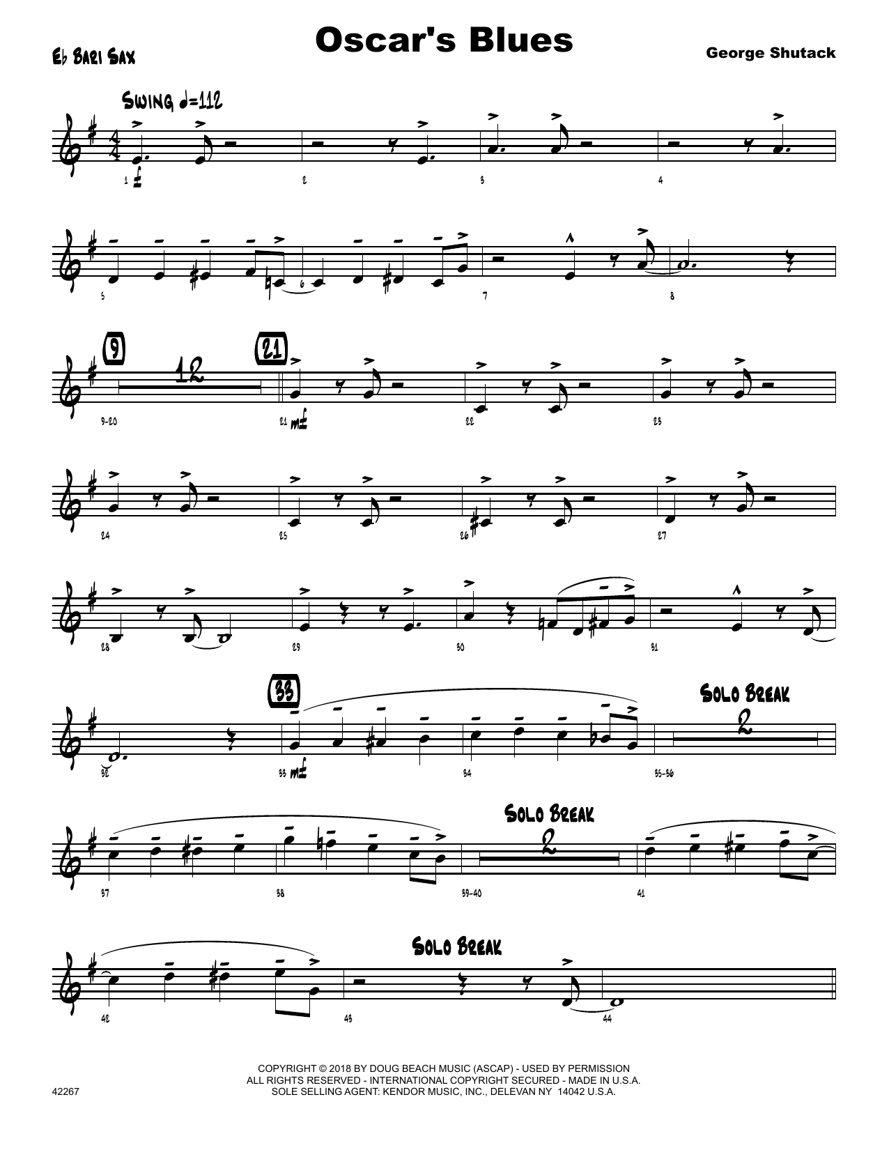 Download George Shutack Oscar's Blues - Eb Baritone Saxophone Sheet Music